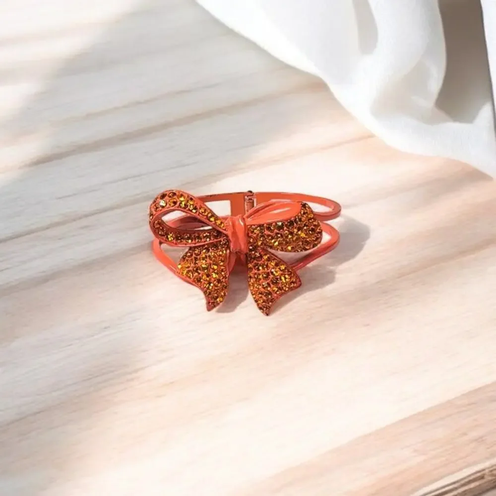 Orange Rhinestone Bow Hinge Cuff Bracelet – Bold Glam
